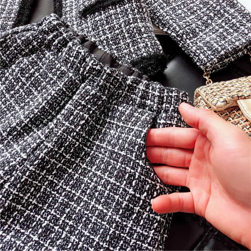 girls coat clothing set long-sleeved plaid cardigan + shorts suit blazer clothes set kids children coat skirt autumn