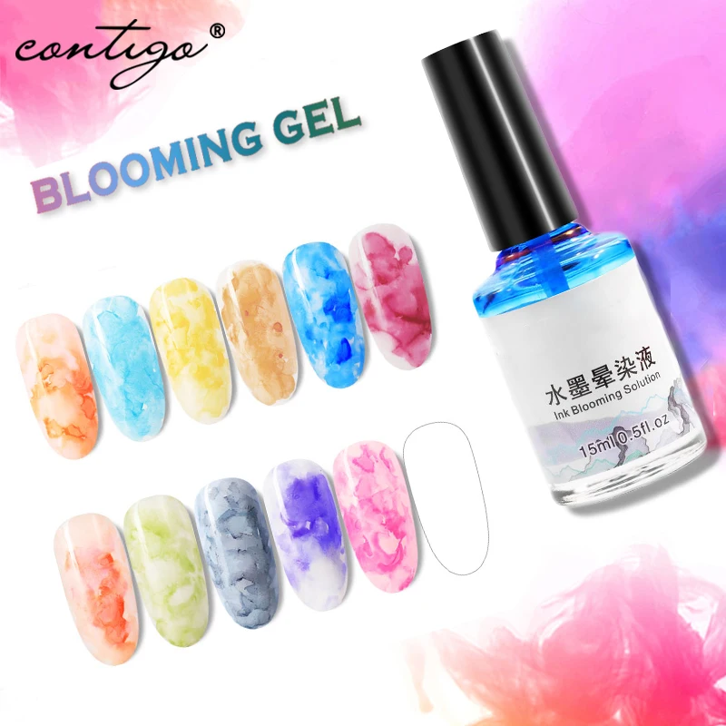 

CONTIGO 15ml Ink Blooming Solution Gel Nail Polish Watercolor Nails Smudge For Nail Art Design Varnish Bubble Smoke Effect Set