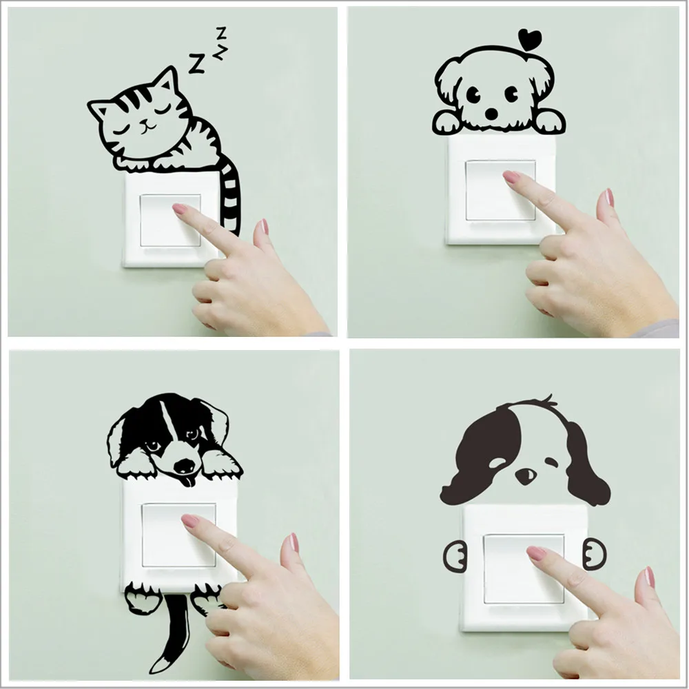 

DIY Funny Cute Sleeping Cat Dog Switch Stickers Wall Stickers Decal Home Decoration Bedroom Living Room Parlor Decoration