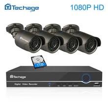 Techage CCTV Системы 4CH 1080 P 48 В POE NVR комплект 2MP безопасности POE IP Камера Открытый ИК Ночное видение P2P видеонаблюдения комплект 1 ТБ