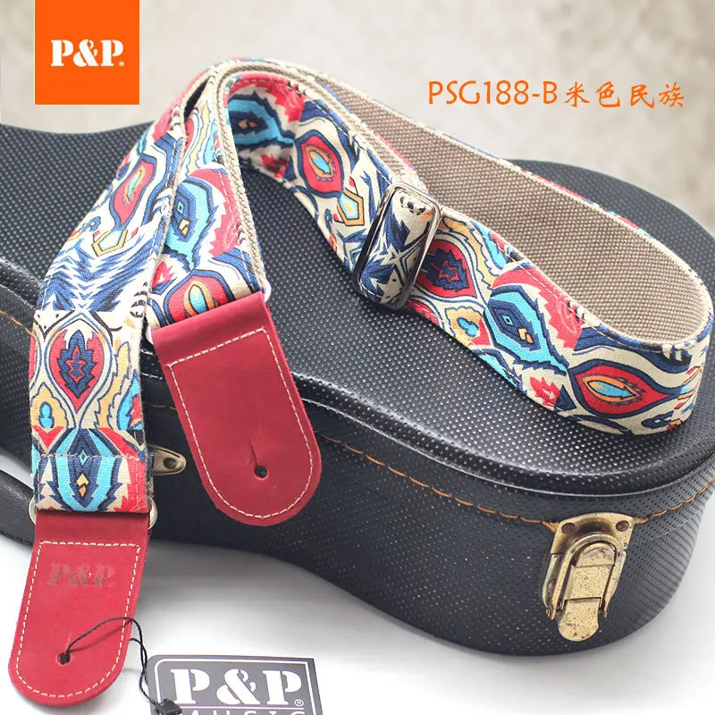 

Frosted Cotton guitar strap Soft electric guitar strap Widen Thick Adjustable belt Stainless steel buckle Red Leather ends