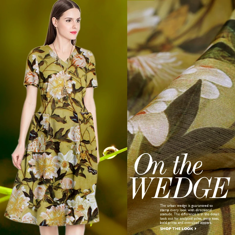 2016 New Arrival Telas Patchwork Tissus Patchwork New Retro Peony Digital Painting Silk Linen Dress Qipao Fabric Cloth Robes