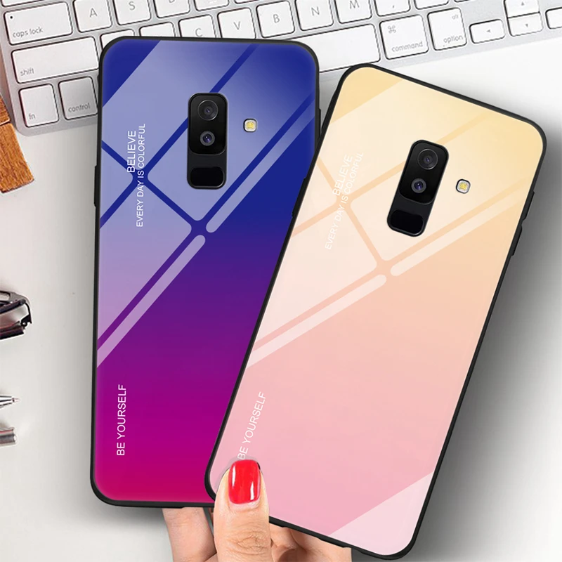 

100PCS Gradient Tempered Glass Silicone Hard Cover Case For Samsung Galaxy S10 S10+ S8 S9 Note 8 9 A8 A9 A7 A6
