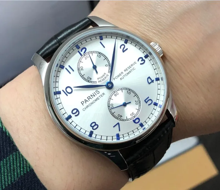 

43MM PARNIS Automatic Self-Wind mechanical movement Silvery-white dial men's watch power reserve Mechanical watches pa131-p8