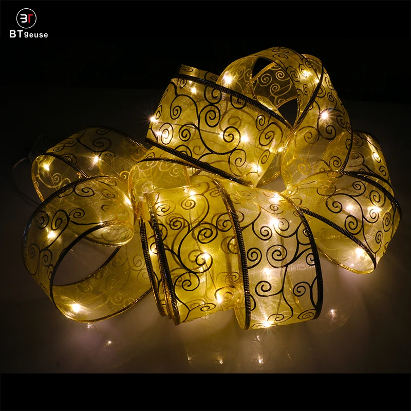 BTgeuse Golden Organza Vine Patterned Ribbon Lights for Bedroom Holiday Party Wedding Christmas and Garden Decoration Warm White BTgeuse Golden Organza Vine Patterned Ribbon Lights for Bedroom Holiday Party Wedding Christmas and Garden Decoration Warm White