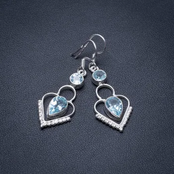 

Natural Blue Topaz Punk Style 925 Sterling Silver Earrings 1 3/4" S1256