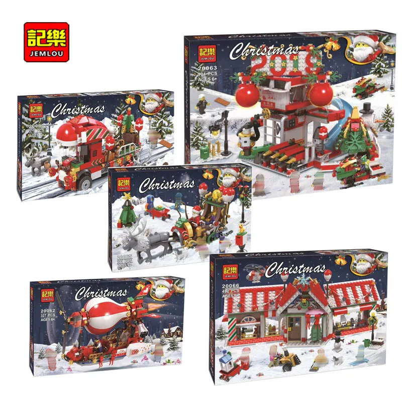 

2019 New Christmas Sets Santa Village Train Hot Air Balloon Compatible Legoing Model Building Kits Blocks Bricks Kids Toys Gift