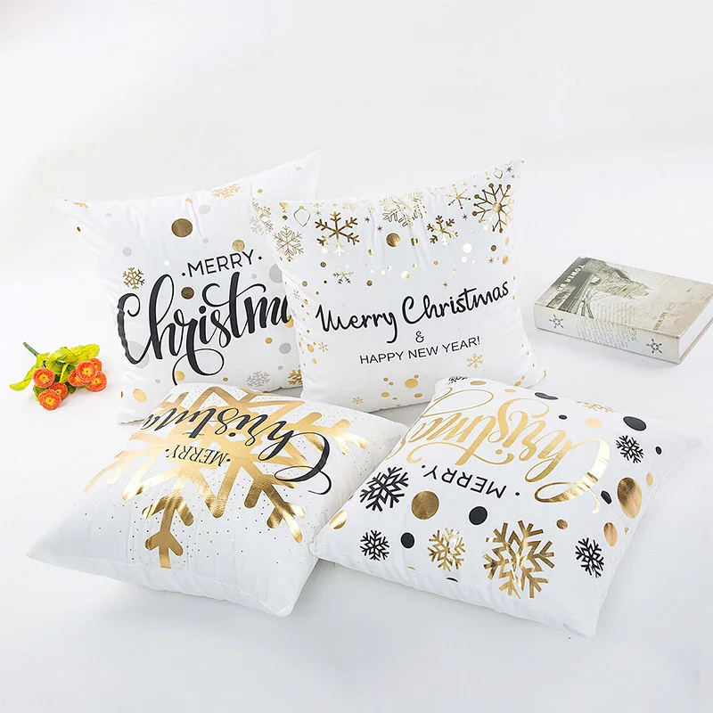 45*45cm Soft Fabric Gold Printed Merry Christmas Pillow Case Christmas Home Decoration Happy New Year Party Supplies 45*45cm Soft Fabric Gold Printed Merry Christmas Pillow Case Christmas Home Decoration Happy New Year Party Supplies