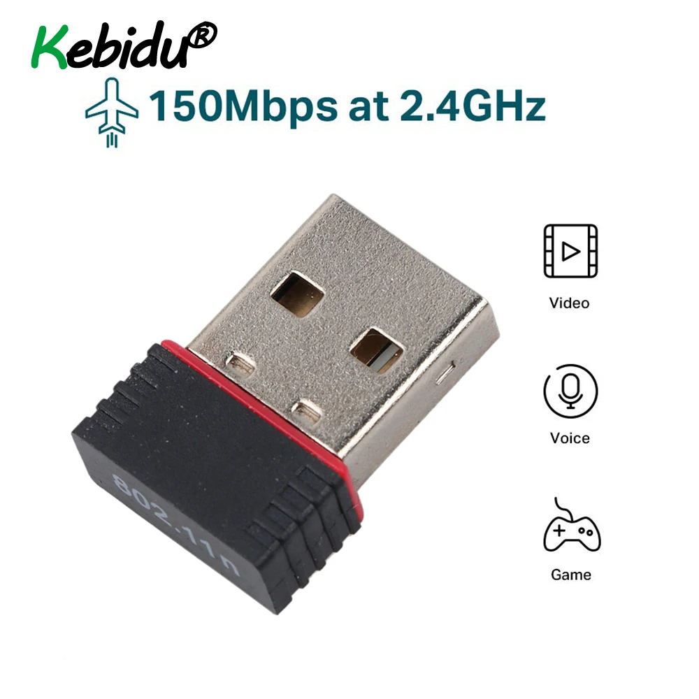 

Kebidu USB 2.0 Mini Network Card WiFi Wireless Adapter Network LAN Card 150Mbps 802.11 Ngb RTL8188EU Adaptor For PC Desktop