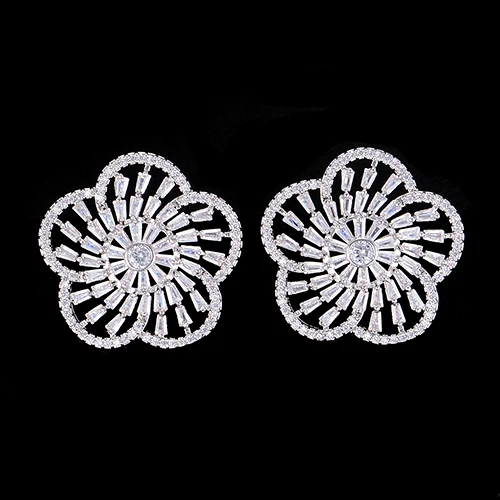 Silver SISCATHY, модные женские серьги с кубическим цирконием, очаровательные цветочные серьги-гвоздики, корейские серьги, ювелирные изделия, аксессуары для ушей - Окраска металла: Silver