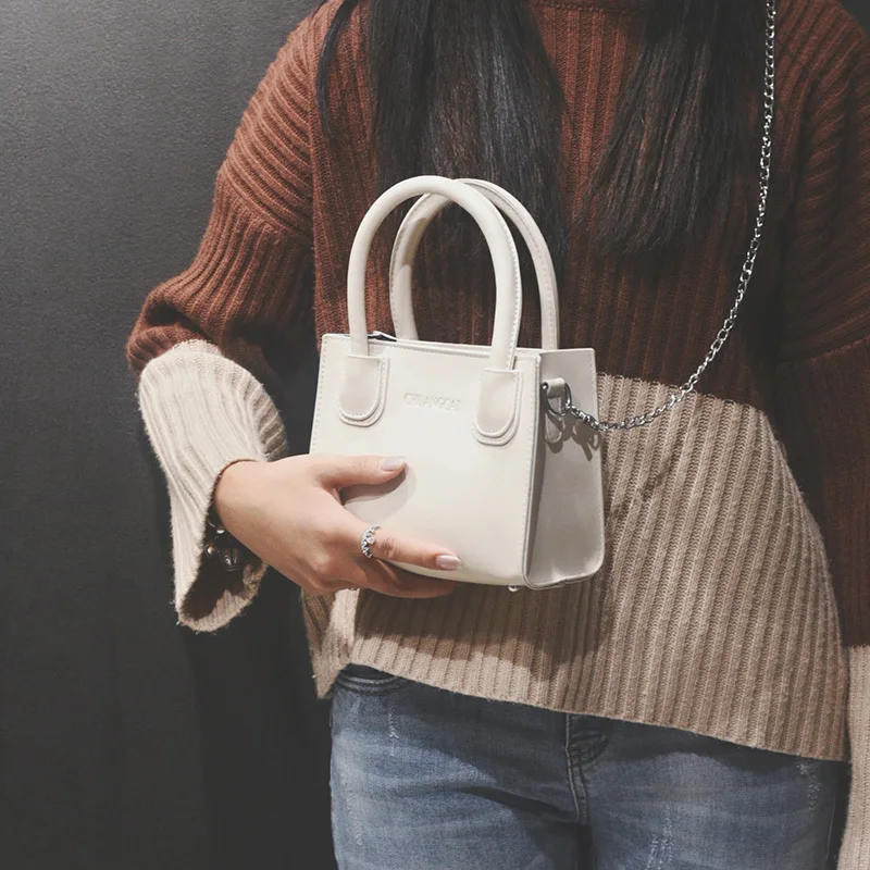 BXX Sac/ модные роскошные сумки для женщин, дизайнерская одноцветная маленькая квадратная сумка на цепочке, сумка через плечо ZD278 - Цвет: white