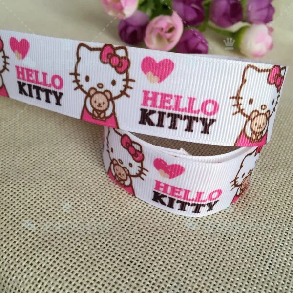 

1 "25MM Kawaii free shipping so hot lovely kitty grosgrain Printed cartoon ribbon tape DIY ployester ribbon