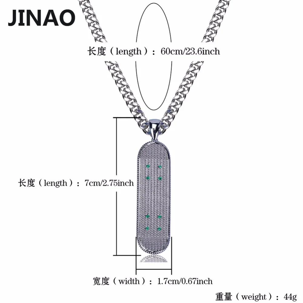 JINAO золото/серебро цвет покрытием Iced Out медь микро проложить CZ камень подвеска в виде доски для скейтборда ожерелья хип хоп ювелирные изделия с кубинской цепочкой