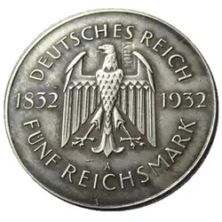 Германия 1932 (A, D, E, F, G, J) смешанный знак Funf Reichsmark Deutsches Reich Goethe копии монет