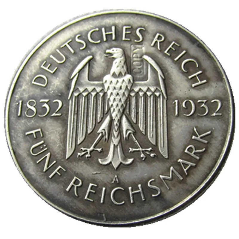 

Germany 1932(A,D,E,F,G,J) Mixed sign Funf Reichsmark Deutsches Reich of Goethe COPY Coins