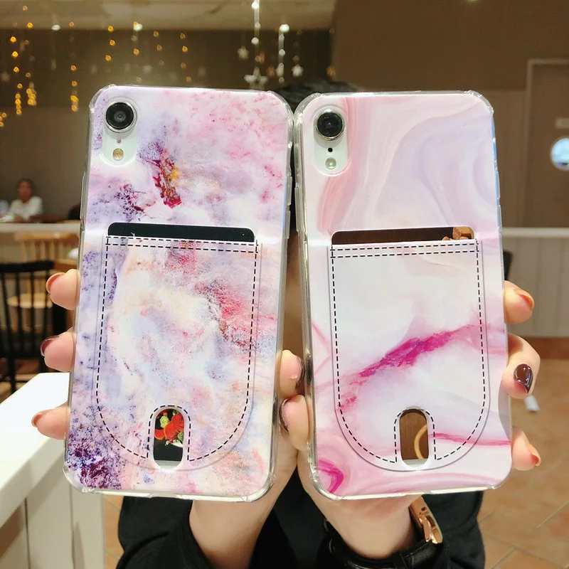 

Case For iPhone 7 6 6S 8 Plus Marble Flower Pattern Card Holder Slot Back Cover Soft Silicon Case For iPhone X XR XS Max Fundas