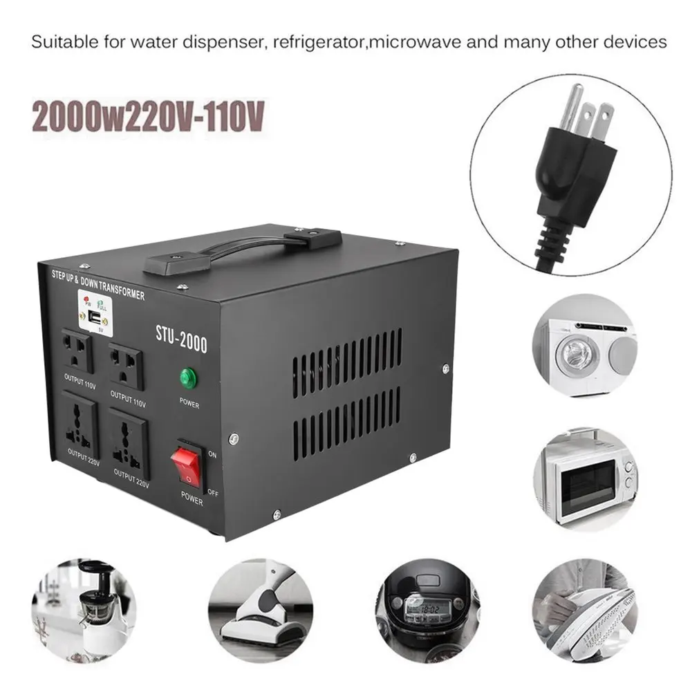 

2000W 110V/220V Electrical Power Voltage Converter With USB Step Up/Step Down Transformer Low Frequency Transducer US Plug