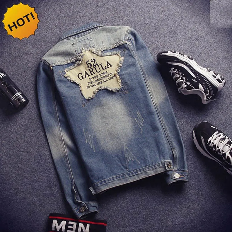 HOT 2016 Indoor Teenagers Men Spring Autumn Vintage Big back Patch Moustache Effect Slim Fit Hip