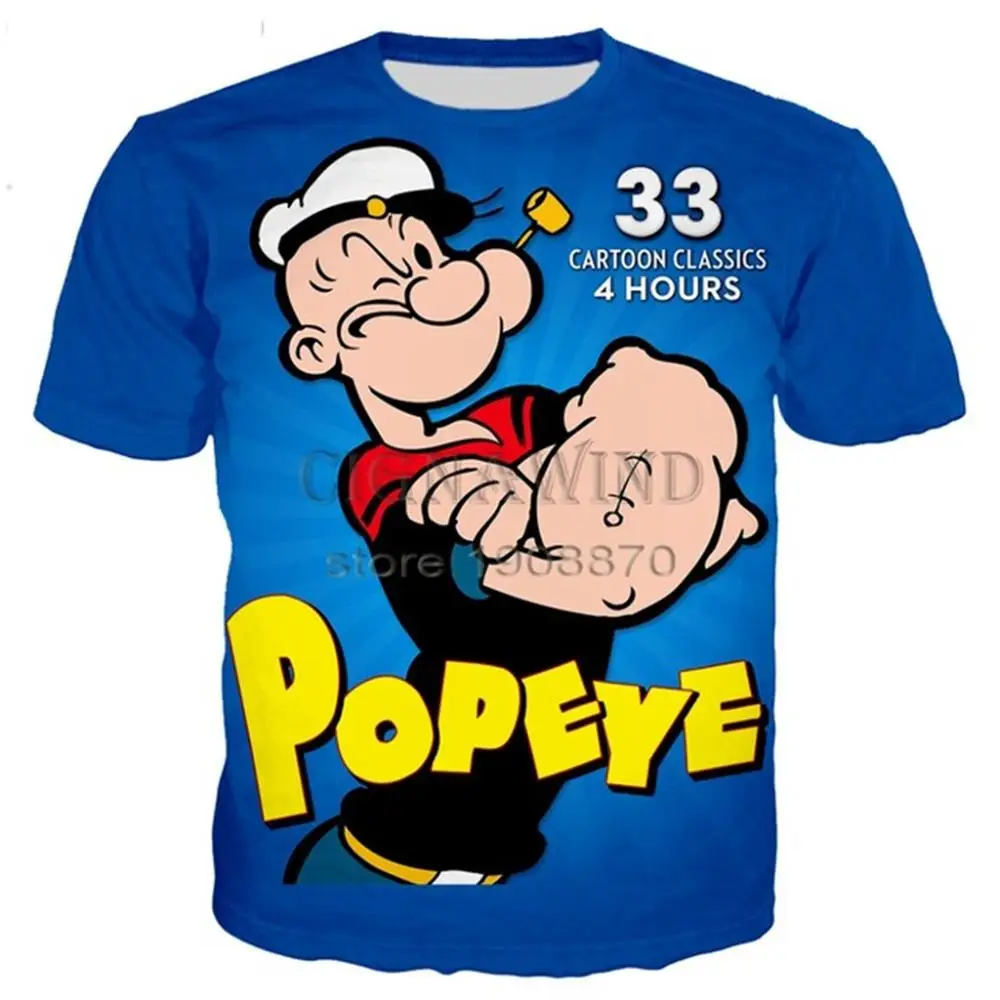 Мужская и женская футболка popeye Повседневная Классическая с 3D принтом уличная