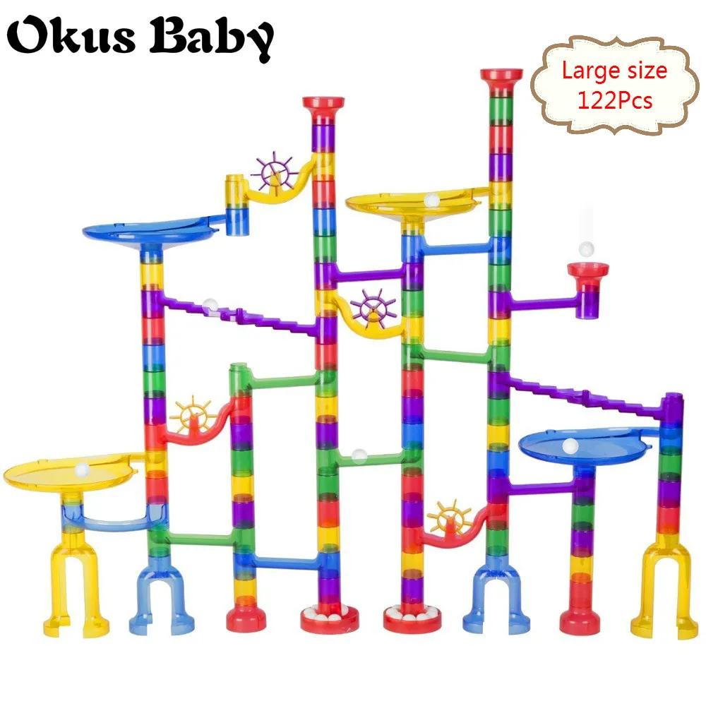 

2019 Large size 122/Pcs Set DIY Construction Marble Race Run Maze Track Building Blocks Kids Ball Roll Toys Christmas Gift