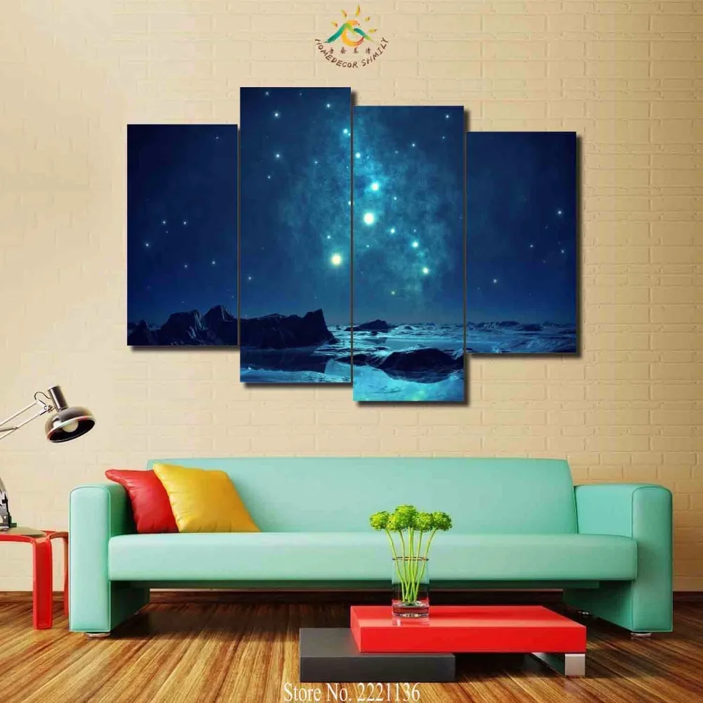 3 4 5 Panel Set Biru Langit Cahaya HD Dicetak Cat Rumah Dekorasi