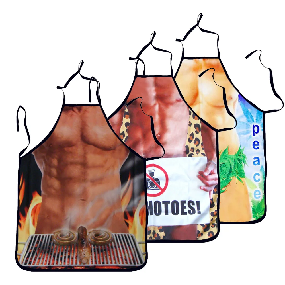 1Pcs Fashion Sexy Man Women 3D Printed Apron Bibs Home Cooking Baking Party Funny Cleaning Aprons Kitchen Accessories