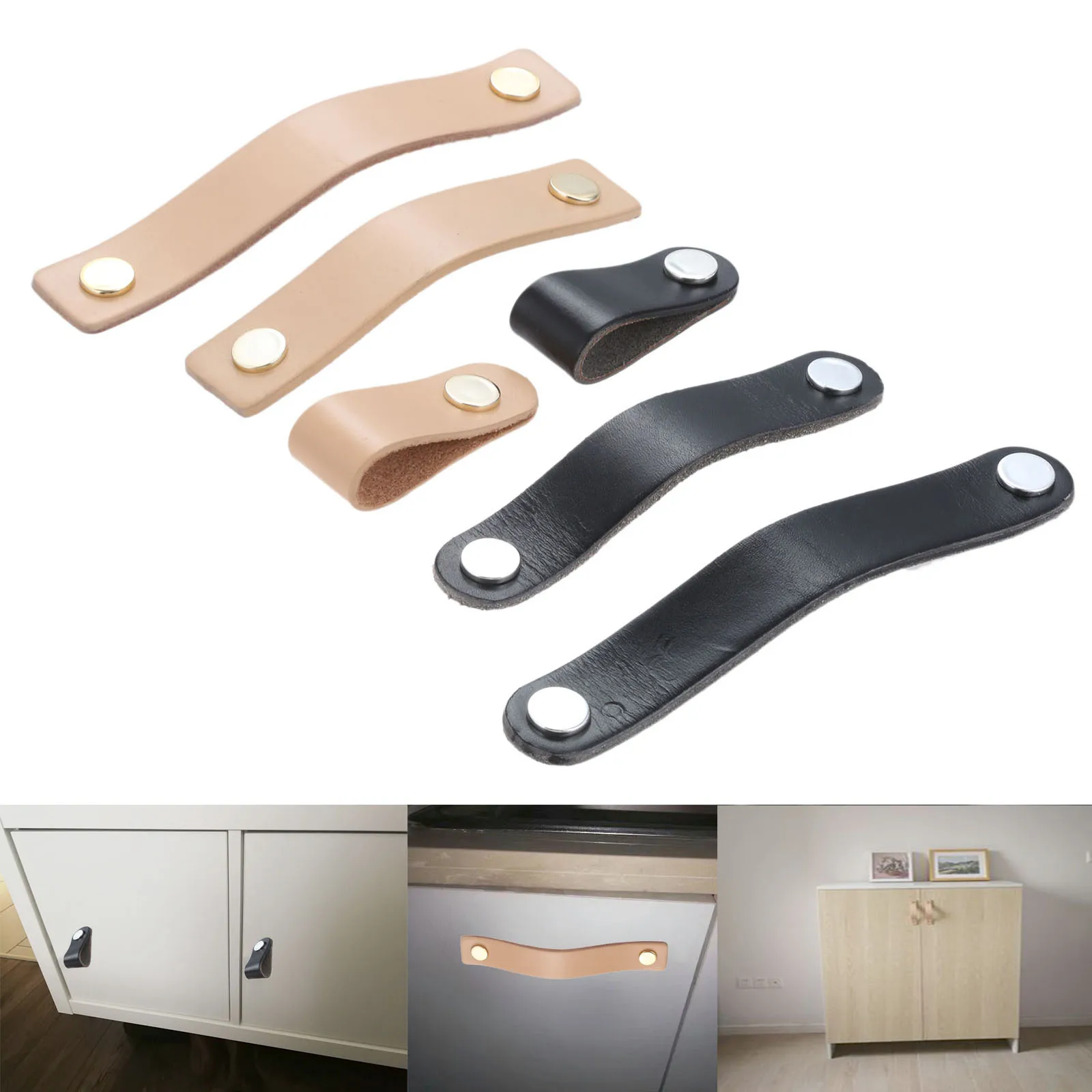 

Black/Brown PU Leather Furniture Handle and Knobs Kitchens Door Pull Knobs For Cabinet Chest Drawer Suitcase with Screws