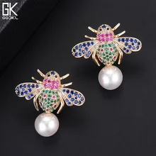 GODKI Винтаж насекомых имитация жемчуга Серьги гвоздики для женщин Свадебные кубический циркон панк рок ретро круг пирсинг