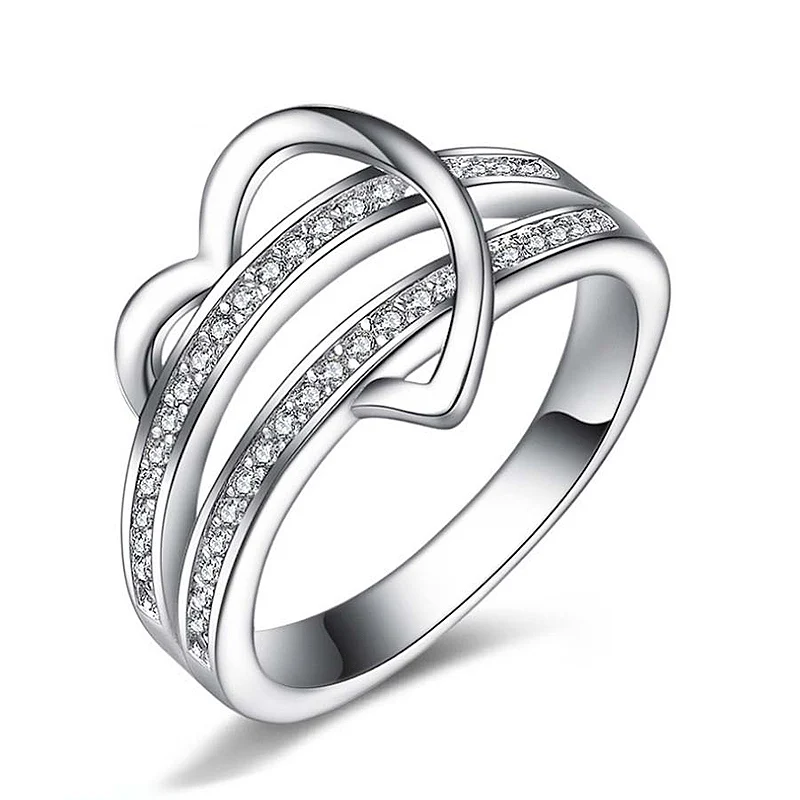 

LNRRABC new Unique New Arrival 1PC Allergy Free Gifts 2018 Silvery Two Rows Of Half-heart Zircon Ring lov Free Shipping Wedding