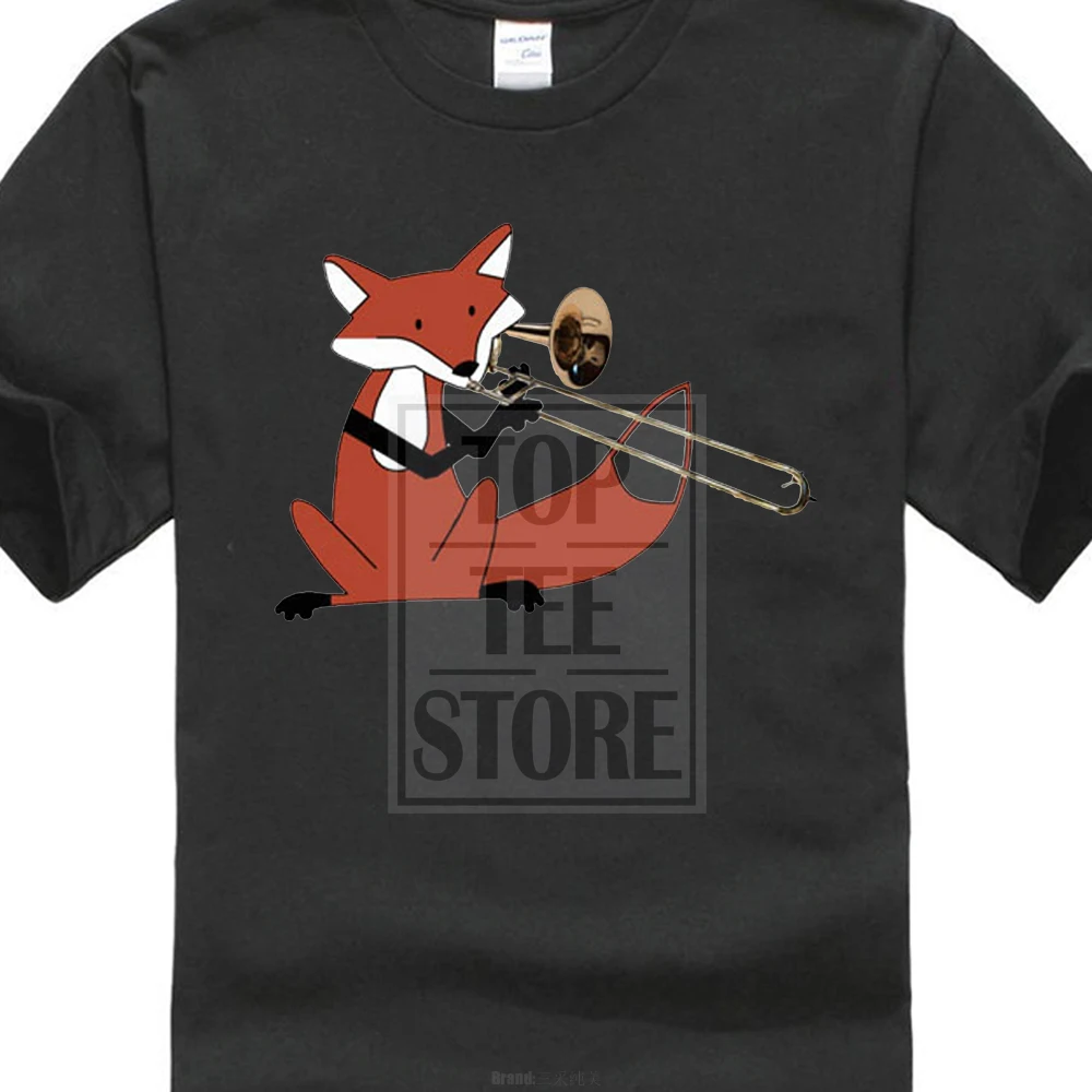 

fashion designCasual Retro Rock&Amp;Roll Punk Tees T Shirts Fox Playing The Trombone Cartoon Harajuku Mens Tee Shirts