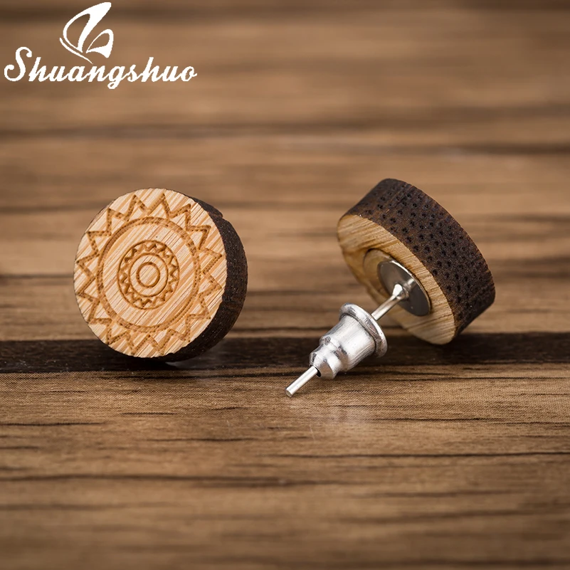 

Shuangshuo Boho Ethnic Round Wooden Earrings Female Geometric Simple Geometric Stud Earrings for Girls Ear Studs Jewelry brincos