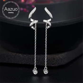 

Aazuo 18K White Gold Real Natural Diamond 0.14ct H Si1 S Shaped Fringed Chain Drop Earring For Woman Wedding Engagement Party
