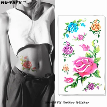 

Nu-TATY Blue Pink Yellow Rose Temporary Tattoo Body Art Arm Flash Tattoo Stickers 17*10cm Waterproof Fake Henna Painless Tattoo