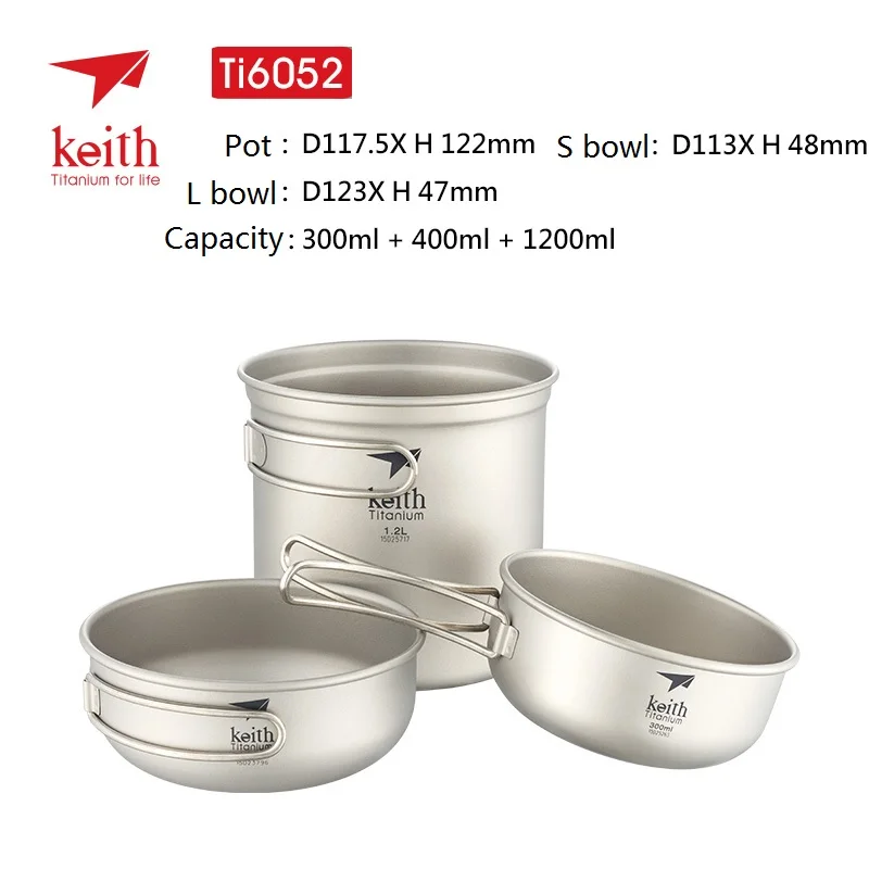 

Keith Titanium pot bowl set outdoor camping picnic cooking utensils tableware sets Ti6051/ Ti6052