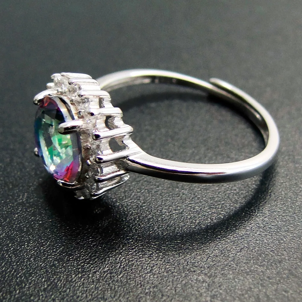 925 Sterling Silver Rainbow Mystic Topaz Gemstone Rings 8X8MM Round Trendy Engagement Wedding Ring Fine Jewelry for Women