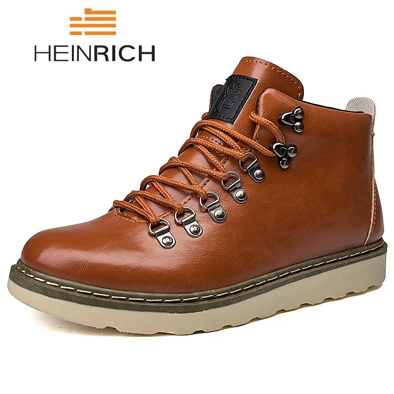 

HEINRICH Leather Men Boots Lace-Up Men Shoes Autumn Winter Ankle Boots Man Comfortable Casual Shoes Men Bottine Homme