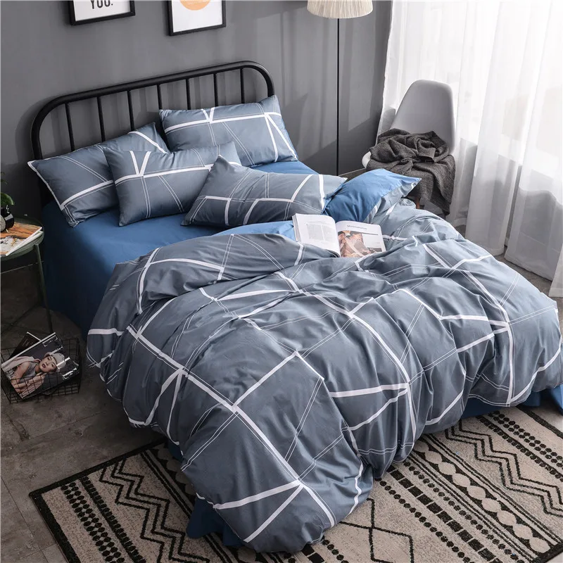 

Simple Stylish Gray White Checked Pattern Home Textile 100% Cotton 3/4pcs Bedding Set Bed Linen Duvet Cover Bed Sheet Pillowcase
