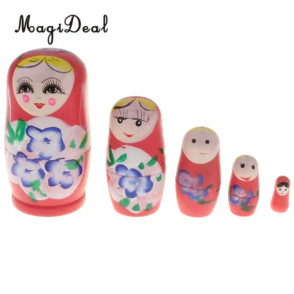 5PCS Wooden Russian Nesting Dolls Matryoshka Stacking Nested Dolls Toys Christmas Gifts Home Decoration for DIY Hand Painted