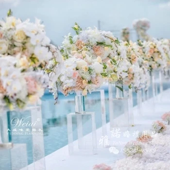 

4 pcs/lot Wedding crystal Flower Vase acrylic wedding Column flower Stand road leads for Wedding Centerpiece Decoration