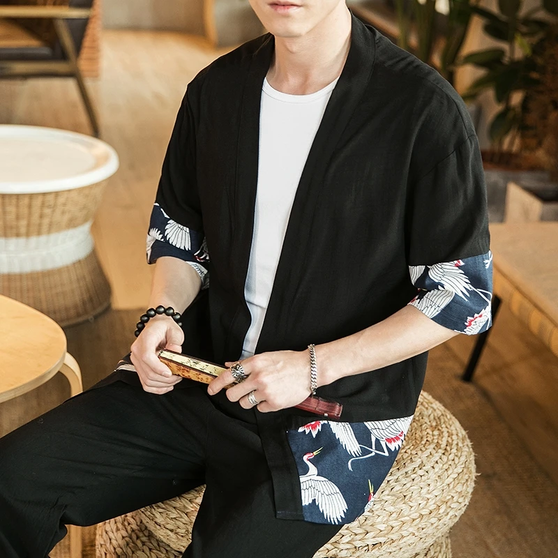 Japanese kimono cardigan men haori yukata male samurai costume clothing kimono jacket mens shirt yukata haori KK001