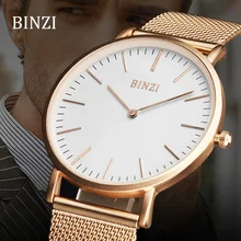 BINZI Watches Men Luxury Brand Waterproof Gold Quartz Men's Wrist Watch Relogio Masculino De Luxo Male Steel Male Clock 2019 New megir chronograph quartz watch men s de luxo wrist watches clock male stainless steel band business wrist watch luxury