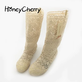 

2019New Women's Cut-Outs Fashion Shoes Knitted Line Gauze Boots High-leg Boots Summer Autumn Boots size35-41