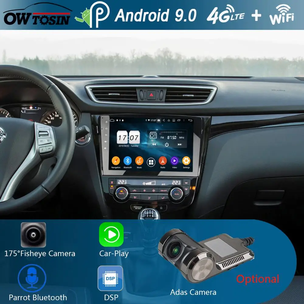 Top 10.1"IPS 8 Core 4G+64G Android 9.0 Car DVD Radio GPS Navi For Nissan Qashqai X-Trail AT 2013-2018 DSP CarPlay Parrot BT Stereo 1