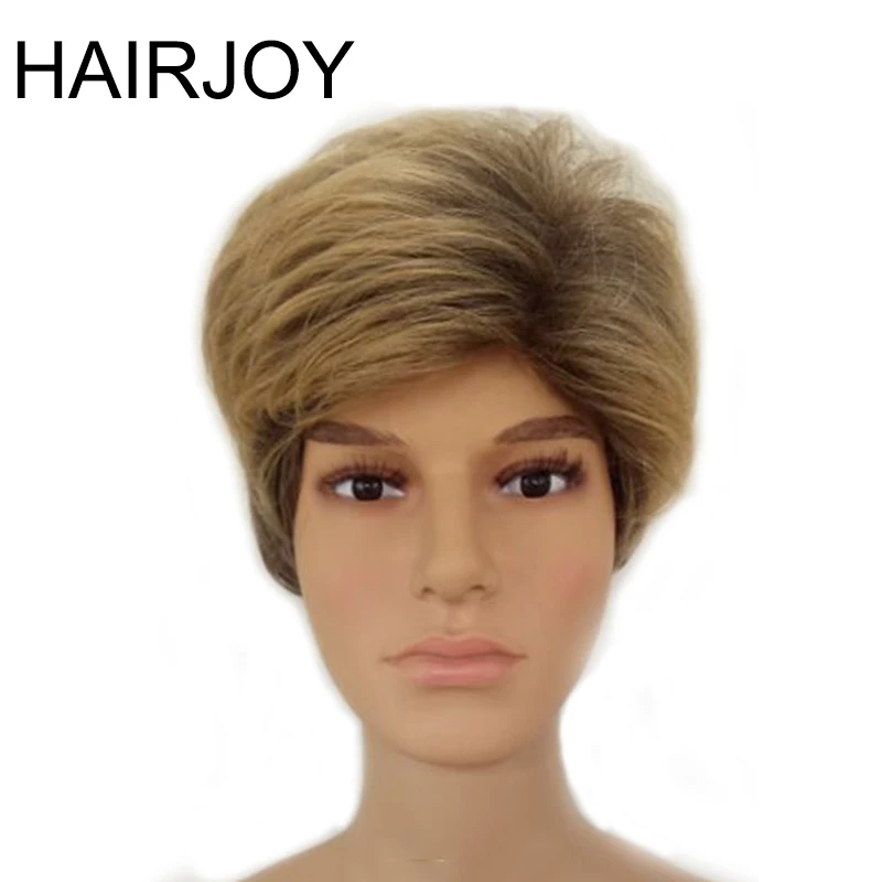 

HAIRJOY Male Synthetic Ombre Hair Brown Mixed Short Straight Layered Natrural Wig Man High Temperature Fiber Wigs Free Shipping