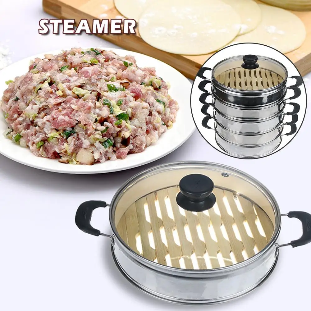 

Steamed Dumplings Stainless Steel Steamer Bamboo Bottom Steamed Buns Dumplings Rice Steamer Bamboo Food Steamer