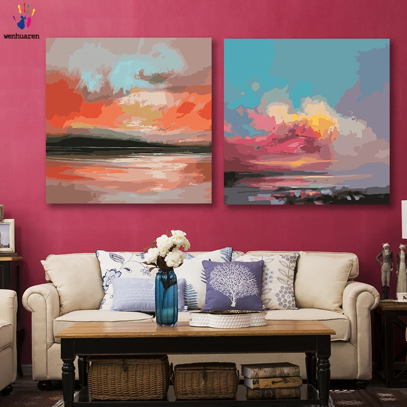 

DIY colorings pictures by numbers with colors Abstract sky view Sunset glow picture drawing painting by numbers framed Home