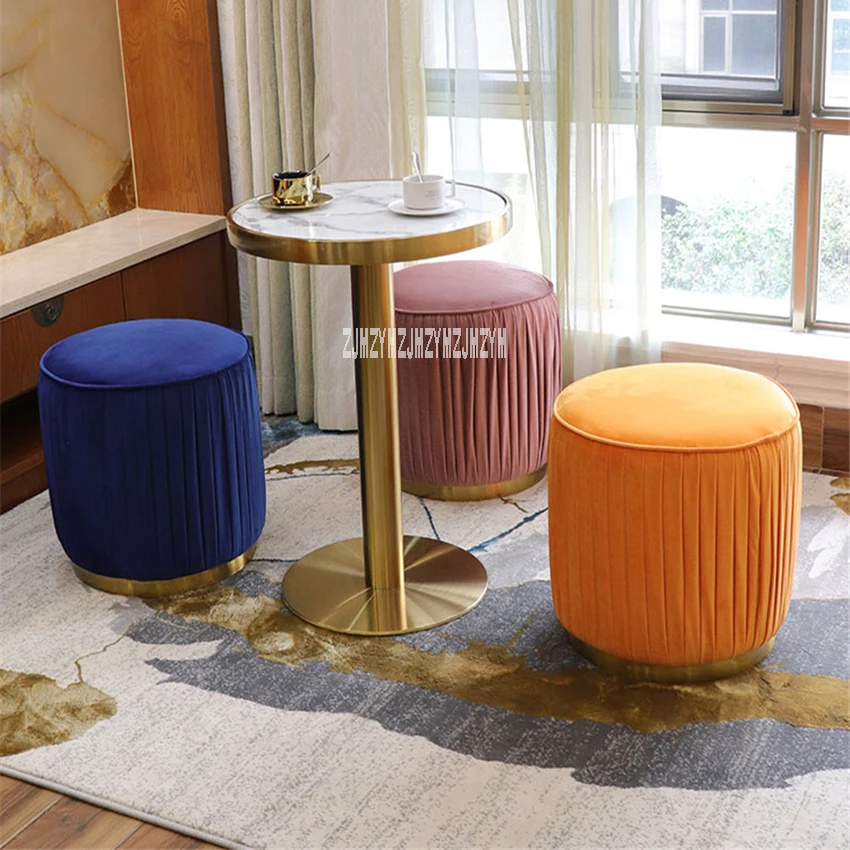 cheap Y21 Round Sofa Stool Simple Low Cloth Stool Modern Change Shoe Stool Living Room Tea Table Makeup Stool Stainless Steel Frame