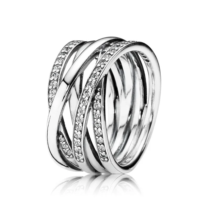 

Authentic 925 Sterling Silver Ring Openwork Eternity Entwined Crystal Rings For Women Wedding Party Gift Fine Diy Jewelry