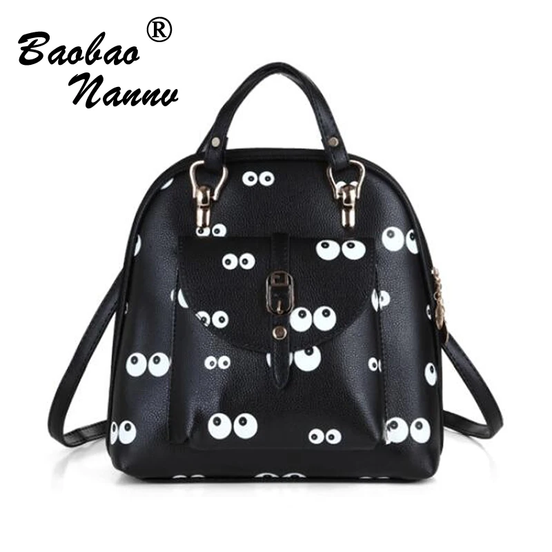 2017 New Wave Korean Style Women s Backpacks Black PU Leather Novel Cartoon Eyes Backpacks Fashion