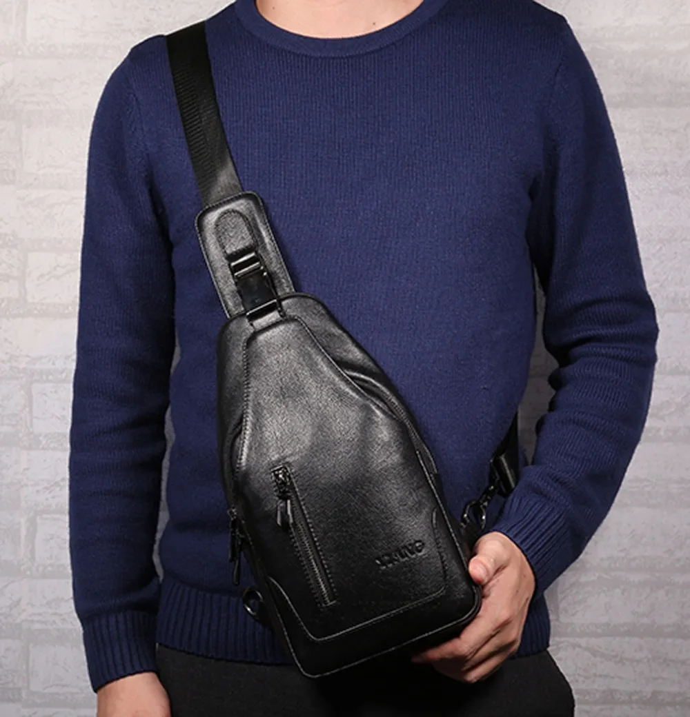

High Quality fashion Men Genuine Leather Cowhide Sling Chest Pack Travel Climb Messenger Shoulder Cross Body Bag DropShipping
